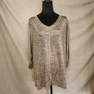 Lane Bryant 18/20 Copper Gold Metallic Sparkle V Neck 3/4 Sleeve Top NWT
